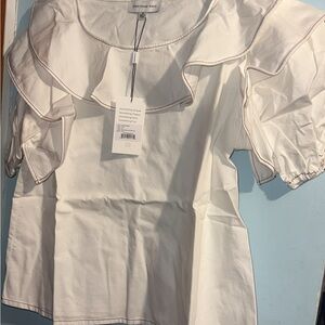 Something Navy White Ruffle Blouse